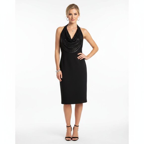 Carmen Marc Valvo Black Strapless Embellished Top Evening Knee Length Dress 4 - Picture 7 of 7